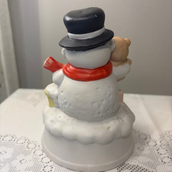 Vintage Snowman Figurine Music Box Flambro Whimsy Christmas Nostalgia Porcelain - Picture 3 of 4